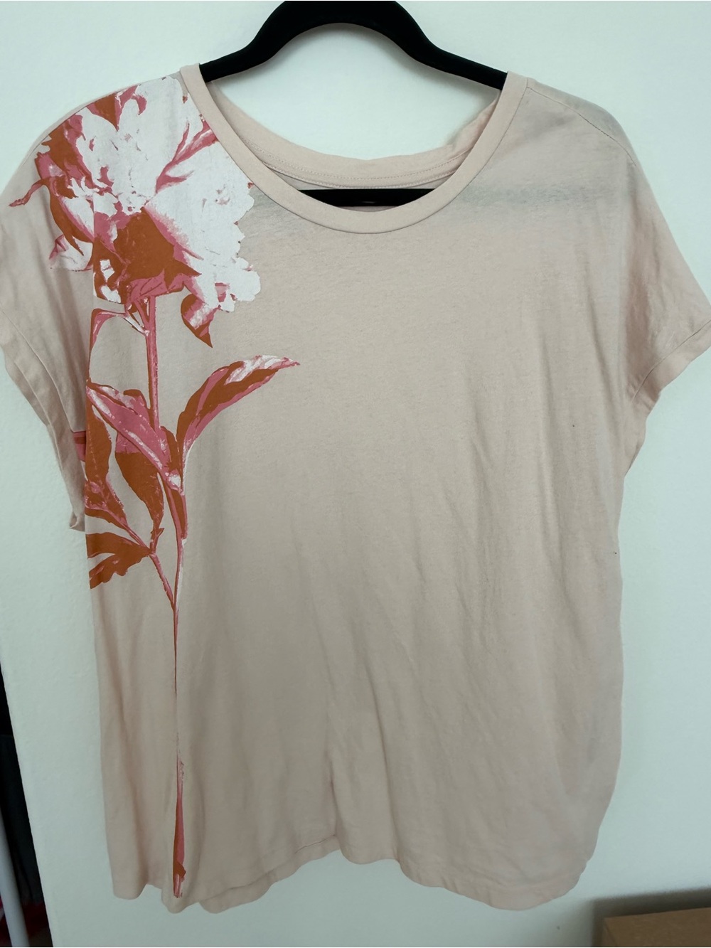 Anthropologie Blush Pink Floral Short Sleeve Tee